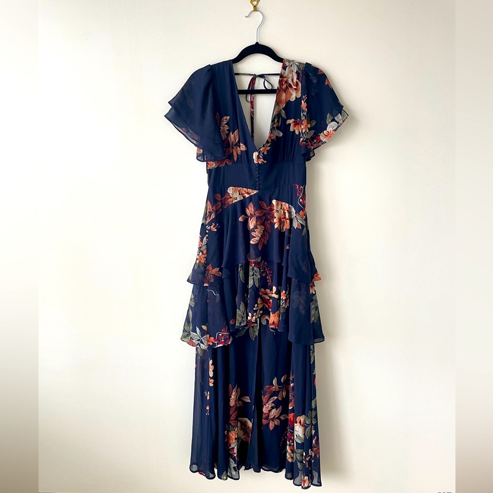 Lulu's Navy Midnight Mood Navy Blue Floral Print Tiered Maxi Dress